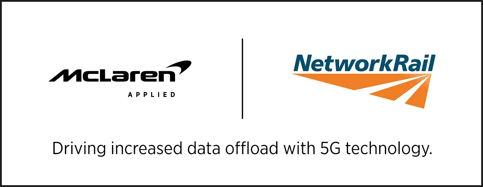 McLaren applied and Network Rail logos site side by side separated in the  middle by a vertical line