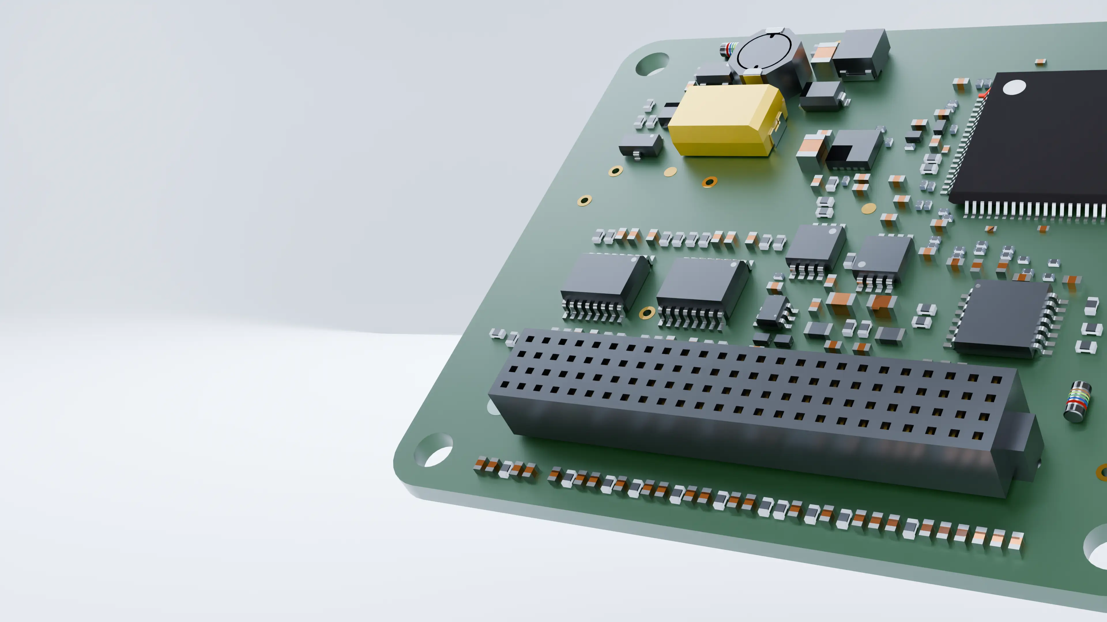Compact steering wheel interface circuit board with connectors for integrating sensors and switches.